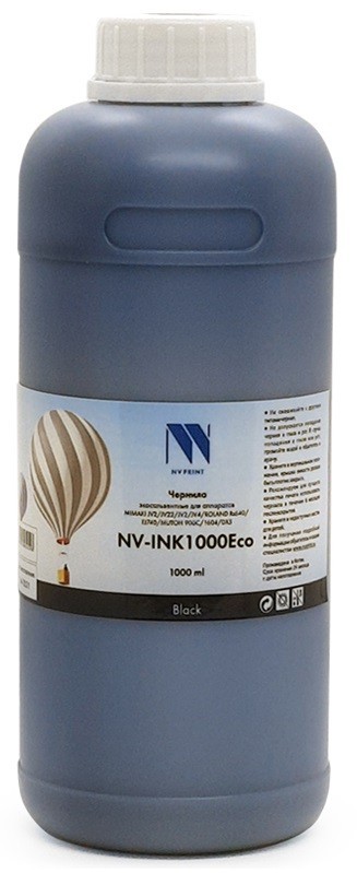 Чернила NV Print INK1000 Black Eco экосольвентные для устройств, печатающих головами Epson DX4/ 5/ 7 XP-600 (1000ml)