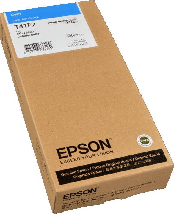 Картридж Epson C13T41F240 (T41F2) Cyan оригинальный для Epson SureColor SC-T3400/ SC-T3405/ SC-T5400/ SC-T5405, голубой, 350мл