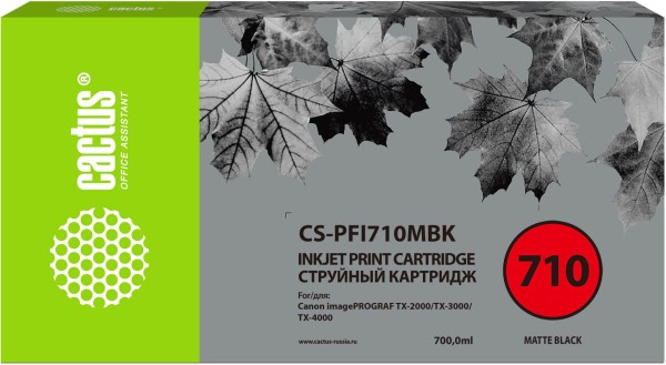 Картридж Cactus PFI-710MBK (CS-PFI710MBK) Matte Black для Canon imagePROGRAF TX-2000/ TX-3000/ TX-4000, матовый чёрный, 700 мл