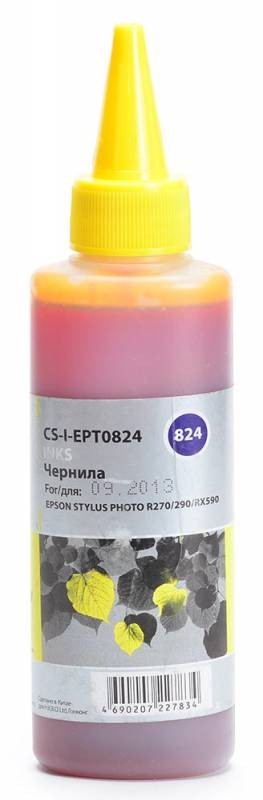 Чернила Cactus CS-I-EPT0824 для принтеров Epson StPh R270/ 290/ RX590, желтый 100мл