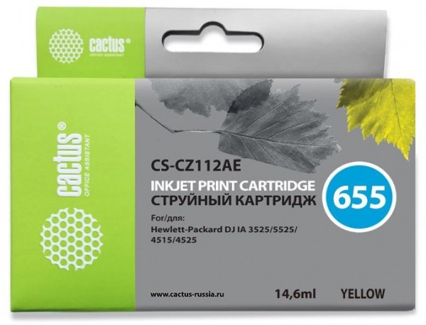 Картридж струйный Cactus CS-CZ112AE №655 желтый (14.6мл) для HP DJ IA 3525/5525/4515/4525