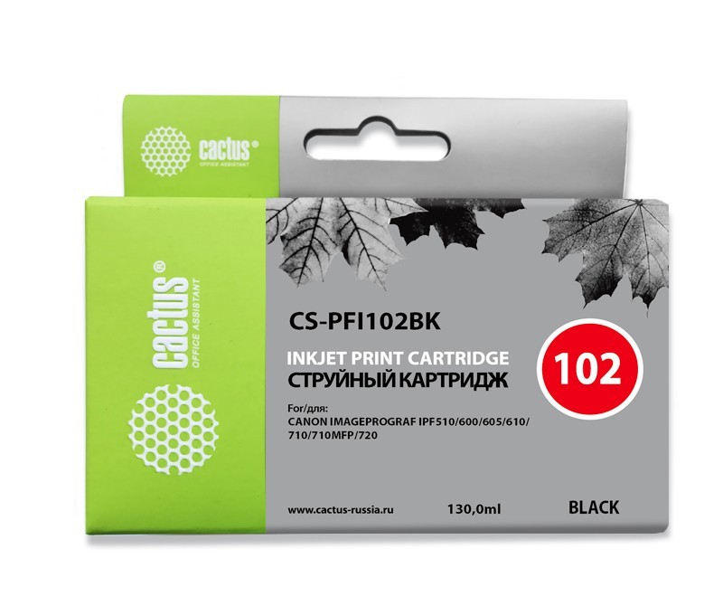 Картридж струйный Cactus CS-PFI102BK черный (130мл) для Canon iPF500/iPF600/iPF700/ MFP M40/iPF765/LP17/LP24