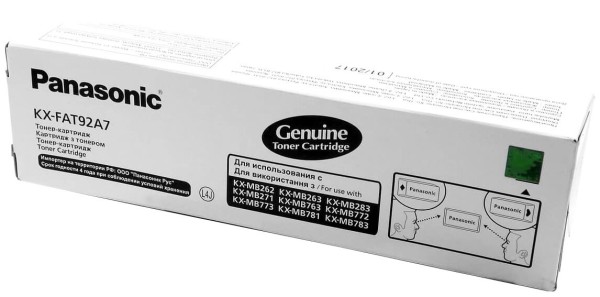 Картридж Panasonic KX-FAT92A/ KX-FAT92A7 оригинальный для Panasonic KX-MB262/ MB263/ MB271/ MB763/ MB772/ MB773/ MB781/ MB783, чёрный, 2000 стр.