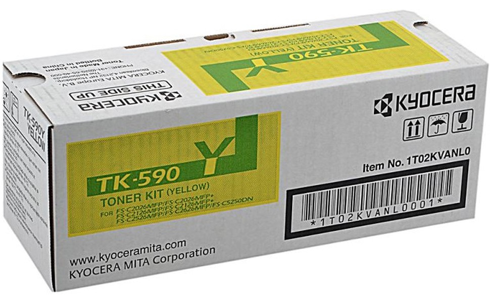 Картридж Kyocera TK-590Y (1T02KVANL0) оригинальный для принтера Kyocera FS-C2026MFP/ FS-C2126MFP/ FS-C2526MFP/ FS-C2626MFP/ FS-C5250DN/ Ecosys M6026/ P6026CDN/ P6526CDN yellow, 5000 страниц