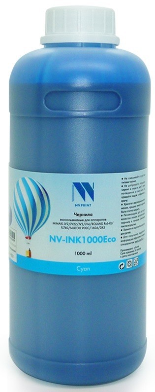 Чернила NV Print INK1000 Cyan Eco экосольвентные для устройств, печатающих головами Epson DX4/ 5/ 7 XP-601 (1000ml)