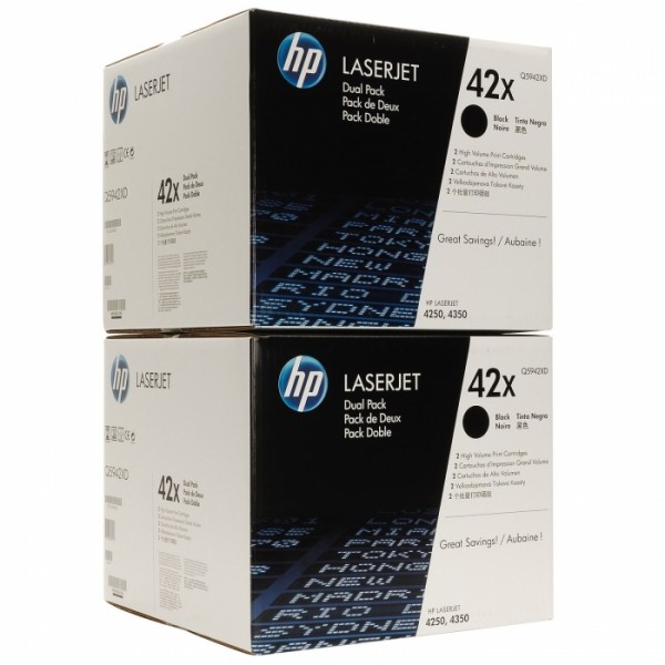 Картридж HP Q5942XD (42X) оригинальный для принтера HP LaserJet 4240/ 4240n/ 4250/ 4250n/ 4250tn/ 4250dtn/ 4250dtnsl/ 4350/ 4350n/ 4350tn/ 4350dtn/ 4350dtns black, двойная упаковка 2*20000 страниц