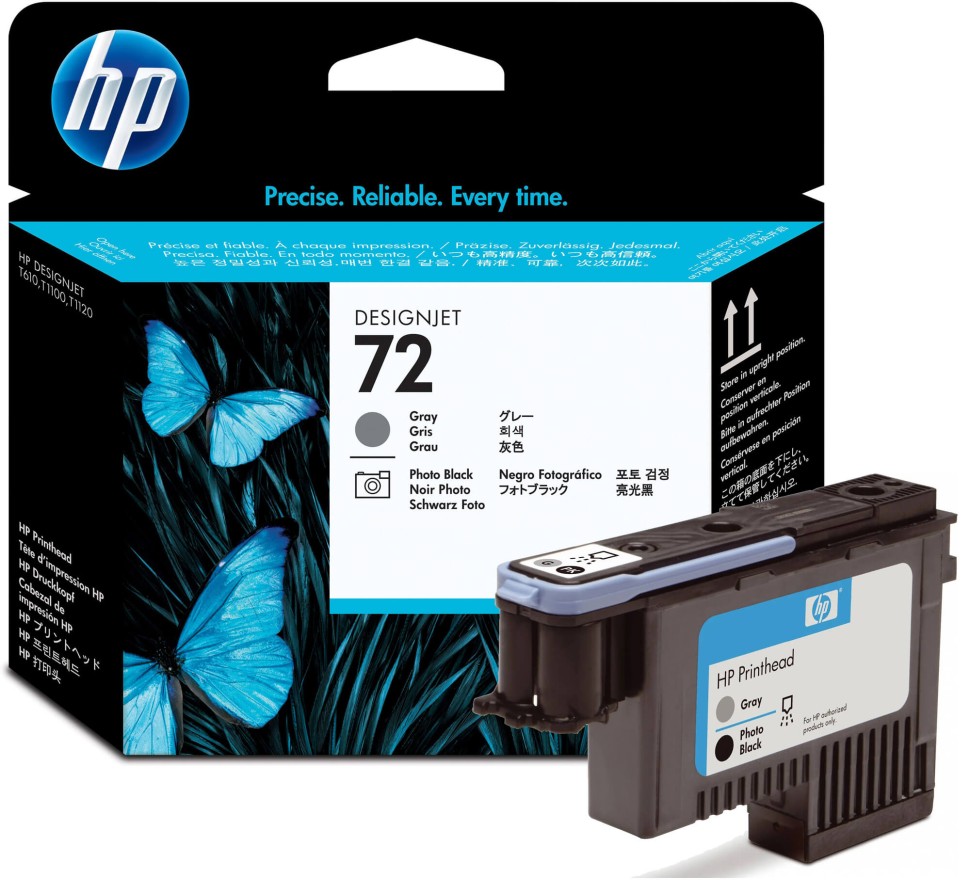Печатающая головка HP №72 (C9380A) оригинальная для принтера HP DesignJet T610/ T620/ T770/ T790/ T795/ T1100/ T1120/ T1200/ T1300/ T2300, серая/черная