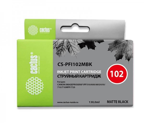Картридж струйный Cactus PFI-102MBK (CS-PFI102MBK) для Canon iPF500/iPF600/iPF700/ MFP M40/iPF765/LP17/LP24 черный матовый (130 мл)