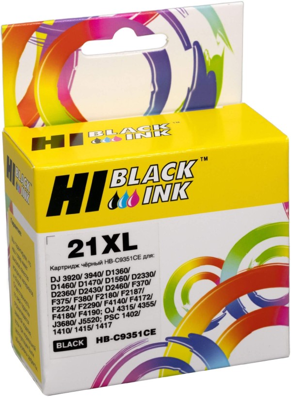 Картридж Hi-Black №21XL C9351AE (HB-C9351CE) Black для HP DeskJet 3920/ 3940, увеличенный, чёрный