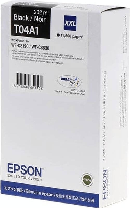 Картридж Epson C13T04A140 (T04A1 Black) XXL оригинальный для Epson WorkForce WF-C8190/ WF-C8690, чёрный, 11500 стр. 202мл