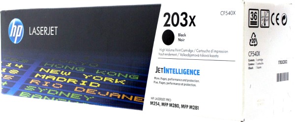 Картридж HP CF540X (203X) оригинальный для принтера HP Color LaserJet Pro M254/ M280/ M281 чёрный, 3200 страниц