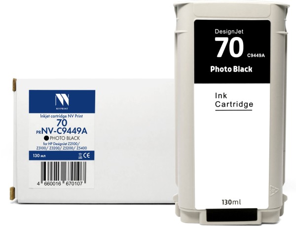 Картридж NV Print №70 (NV-C9449A) Photo Black для HP DesignJet Z2100/ Z3100/ Z3200, фото чёрный, 130мл