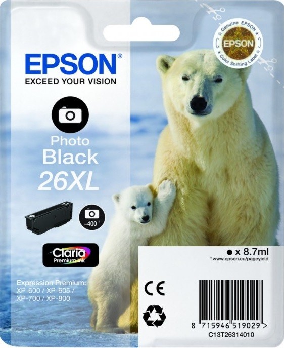 C13T26314010 / C13T26314012 Картридж Epson 26XL для Expression Premium XP-600/ 605/ 700, черный фото (cons ink)