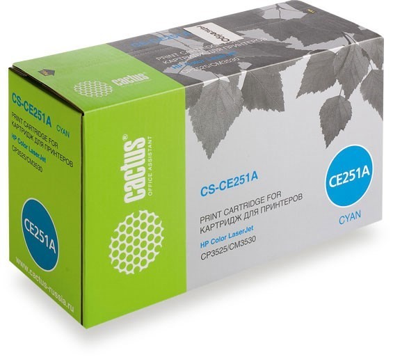 Картридж лазерный Cactus CS-CE251A (HP 504A) для принтеров HP Color LaserJet CM3530/ CM3530fs MFP/ CP3520/ CP3525/ CP3525dn/ CP3525x голубой 7000 стр.