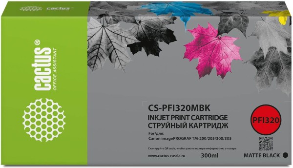 Картридж Cactus PFI-320MBK (CS-PFI320MBk) для Canon imagePROGRAF TM-200/ TM-205/ TM-300/ TM-305, матовый чёрный (matte black), 300мл