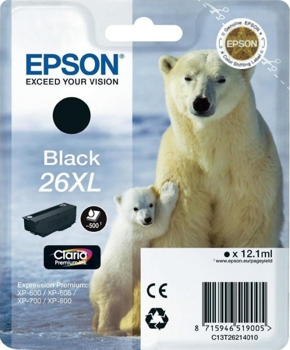 C13T26214010 / C13T26214012 Картридж Epson 26XL Pig BK для Expression Premium XP-600, 605, 700, 800 (cons ink)