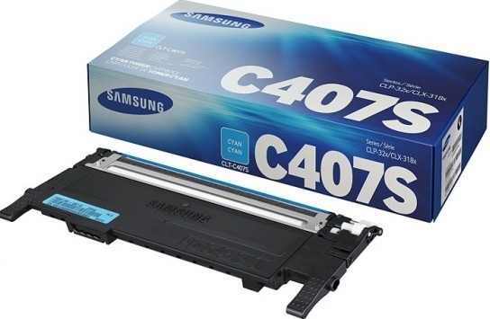 Тонер-картридж Samsung CLT-C407S (ST998A) для принтеров Samsung CLP-320/ 320N/ 325 голубой, оригинальный (1000 стр.)