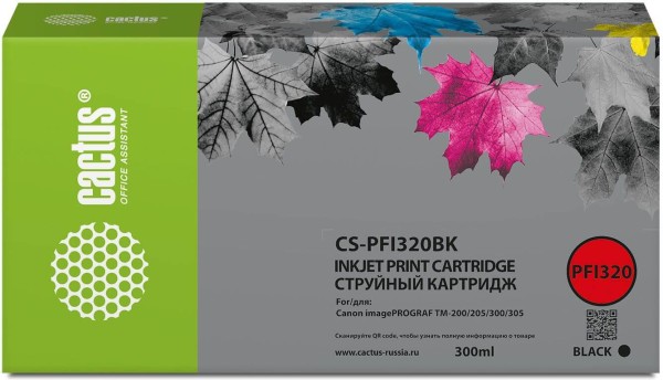 Картридж Cactus PFI-320BK (CS-PFI320Bk) для Canon imagePROGRAF TM-200/ TM-205/ TM-300/ TM-305, чёрный (black), 300мл
