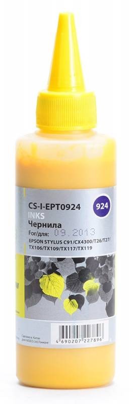 Чернила Cactus CS-I-EPT0924 для принтеров Epson St C91/ CX4300/ T26/ T27/ TX106/ TX109, желтый 100мл