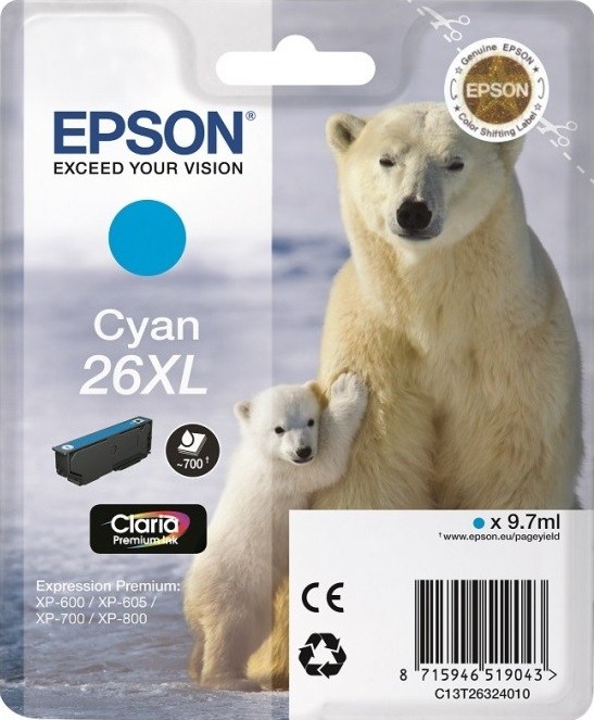 C13T26324010 / C13T26324012 Картридж Epson 26XL для Expression Premium XP-600/ 605/ 700, голубой, (cons ink)