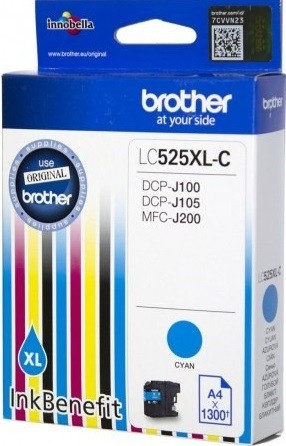 Картридж Brother LC-525XLC (LC525XLC) оригинальный для Brother DCP-J100/ DCP-J105/ MFC-J200, голубой, 1300 стр.