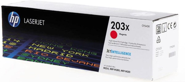 Картридж HP CF543X (203X) оригинальный для принтера HP Color LaserJet Pro M254/ M280/ M281 пурпурный, 2500 страниц