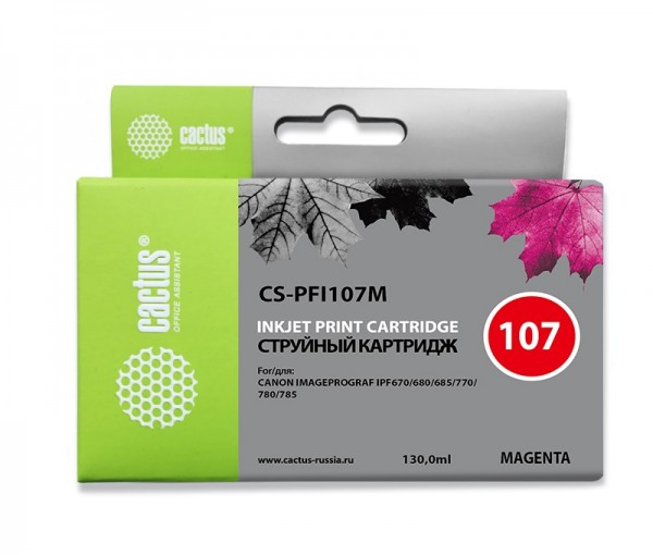 Картридж струйный Cactus PFI-107M (CS-PFI107M) пурпурный (130мл) для Canon IP iPF670/iPF680/iPF685/iPF770/iPF780/iPF785/