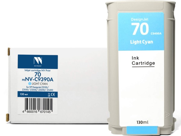 Картридж NV Print №70 (NV-C9390A) Light Cyan для HP DesignJet Z2100/ Z3100/ Z3200, светло-голубой, 130мл