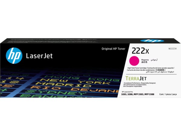 Картридж HP W2223X (222X) Magenta оригинальный для HP LaserJet Pro 3203/ MFP 3303, пурпурный, увеличенный, 2500 страниц