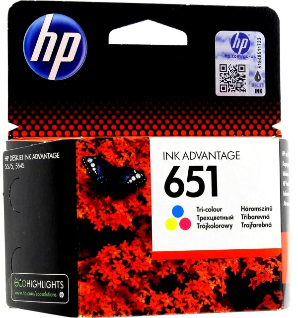 Картридж HP №651 (C2P11AE) Tri-Color оригинальный для HP Deskjet Ink Advantage 5645/ 5575, Officejet 202/ 252, цветной, 300 стр.
