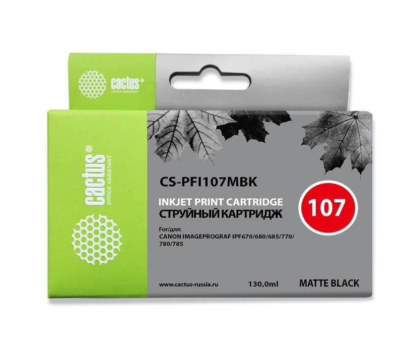 Картридж струйный Cactus CS-PFI107MBK черный матовый (130мл) для Canon IP iPF670/iPF680/iPF685/iPF770/iPF780/iPF785