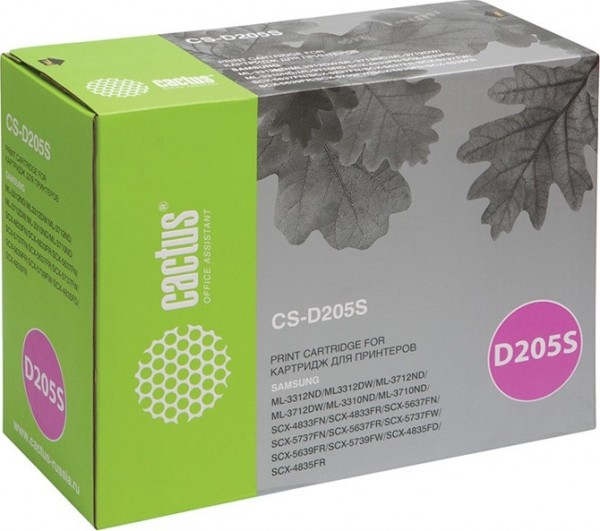 MLT-D205S Картридж Cactus CS-D205S для принтеров Samsung ML-3310D/3310ND/3710D/3710ND/ SCX-4833FD/4833FR/5637FR черный (2 000 стр.)