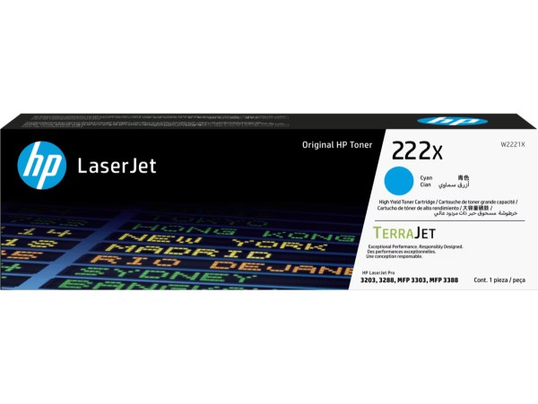 Картридж HP W2221X (222X) Cyan оригинальный для HP LaserJet Pro 3203/ MFP 3303, голубой, увеличенный, 2500 страниц