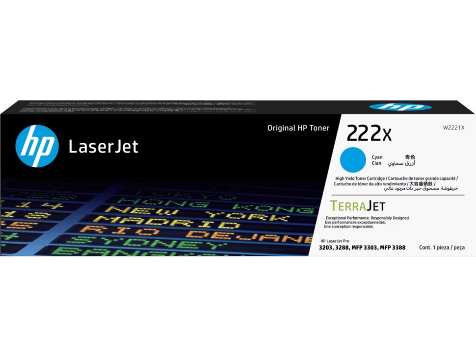 Картридж HP W2221X (222X) Cyan оригинальный для HP LaserJet Pro 3203/ MFP 3303, голубой, увеличенный, 2500 страниц