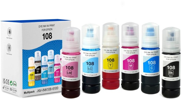 Набор чернил NV Print №108 (NV-INK108-6100) C/M/Y/K/LM/LC для Epson L8050/ L8058/ L18050/ L18058, многоцветный, 6х100мл