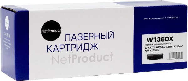 Картридж NetProduct W1360X (N-W1360X) (с чипом) для HP LaserJet M211/ MFP M236, увеличенный, 2600 стр.