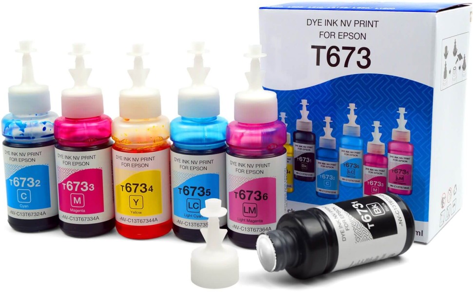 Набор чернил NV Print T673 (NV-T6731-6100) C/M/Y/K/LM/LC для Epson L800/ L805/ L810/ L815/ L850/ L1800, многоцветный, 6х100мл