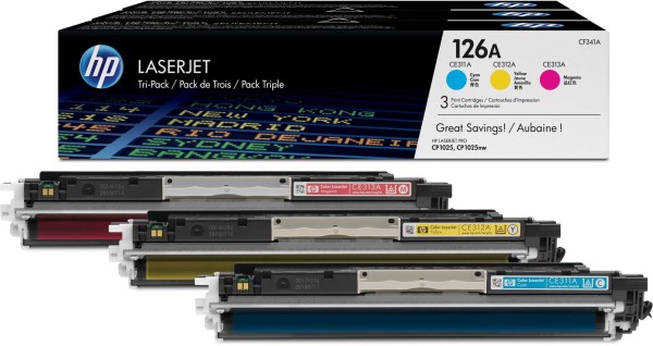 Набор картриджей HP CF341A (CE311A+CE312A+CE313A) (126A) CMY оригинальный для HP Color LaserJet CP1025/ CP1025nw/ M175nw/ M275, 3*1000 страниц