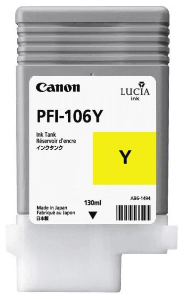 Картридж оригинальный Canon PFI-106 Y 6624B001 для принтера Canon iPF6300S/ 6400/ 6450, желтый, 130 мл