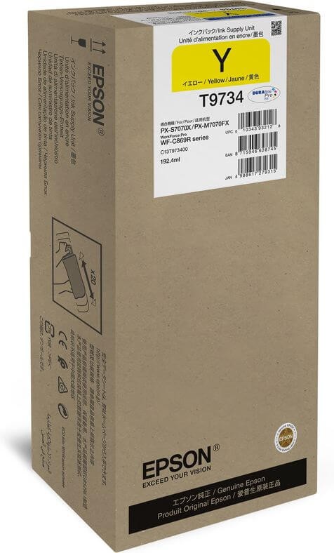 Чернила Epson C13T973400 (T9734 Yellow) XL оригинальные для Epson WorkForce WF-C869RDTWF, жёлтый, 192.4мл 