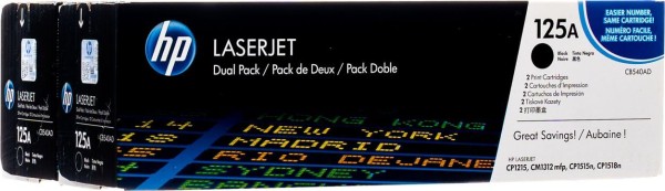 Картридж HP CB540AD (125A) оригинальный для принтера HP Color LaserJet CP1213/ CP1214/ CP1215/ CP1216/ CP1217/ CP1513n/ CP1514n/ CP1515n/ CP1516n/ CP1517ni/ CP1518ni/ CP1519ni/ CM1312, чёрный, двойная упаковка 2*2200 страниц