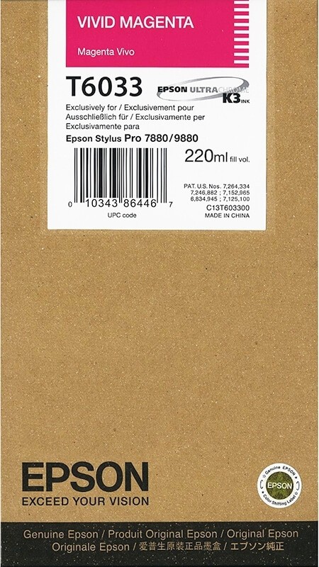 T6033/ C13T603300 (vivid magenta) Картридж Epson оригинальный для Stylus Pro 7800/ 7880/ 9800/ 9880, пурпурный, 220ml 