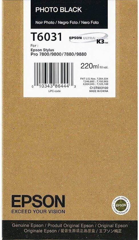 T6031/ C13T603100 (photo black) Картридж Epson оригинальный для Stylus Pro 7800/ 7880/ 9800/ 9880, чёрный фото, 220ml 