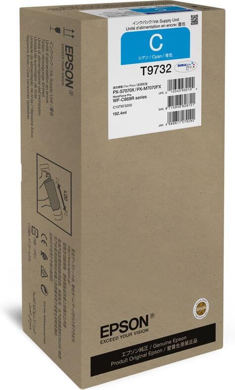 Чернила Epson C13T973200 (T9732 Cyan) XL оригинальные для Epson WorkForce WF-C869RDTWF, голубой, 192.4мл 