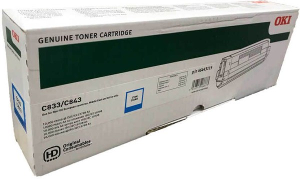 Картридж OKI (46443115) оригинальный для принтера OKI C823/ C833/ C843, голубой, 10000 стр.