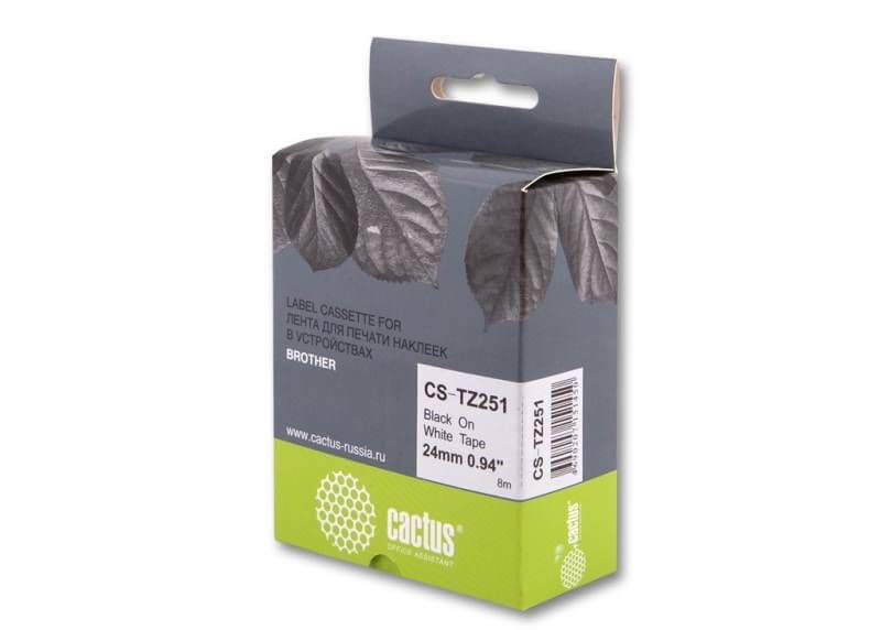 Картридж Cactus TZe-251 (CS-TZ251) для Brother P-touch 1010/ 1280/ 1280VP/ 2700VP, чёрный на белом, 24мм х 8м
