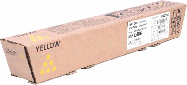 Картридж Ricoh MP C406 (842098) оригинальный для Ricoh MPC306/ 406/ 307, желтый, 6000 стр.