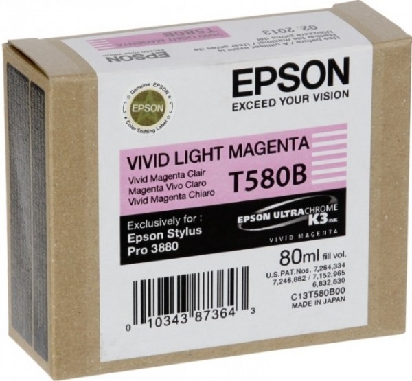 Epson C13T580B00 (T580B00) оригинальный картридж для принтера Epson Stylus Pro 3880, светло-пурпурный, 80мл