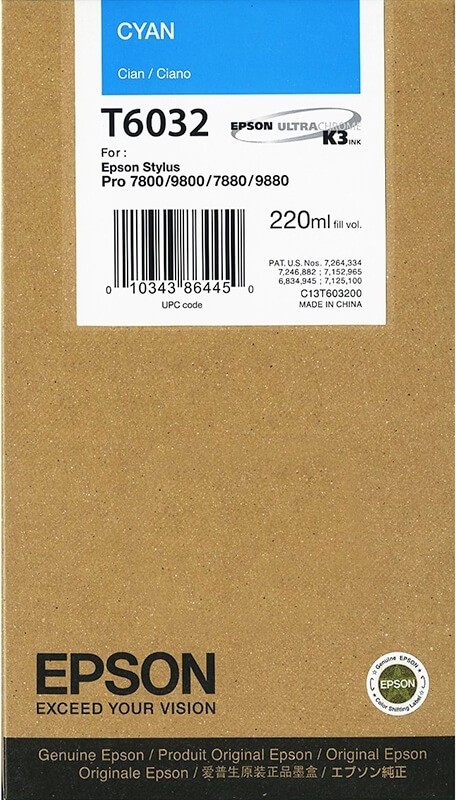 T6032/ C13T603200 (cyan) Картридж Epson оригинальный для Stylus Pro 7800/ 7880/ 9800/ 9880, голубой, 220ml 