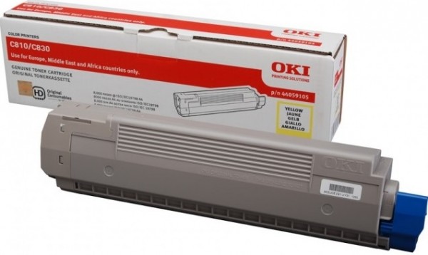 Картридж OKI (44059117/44059105) оригинальный для принтера OKI C810/ C830, жёлтый, 8000 стр.